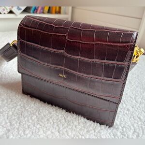 JW PEI Croc-Embossed Mini Flap Crossbody Brown